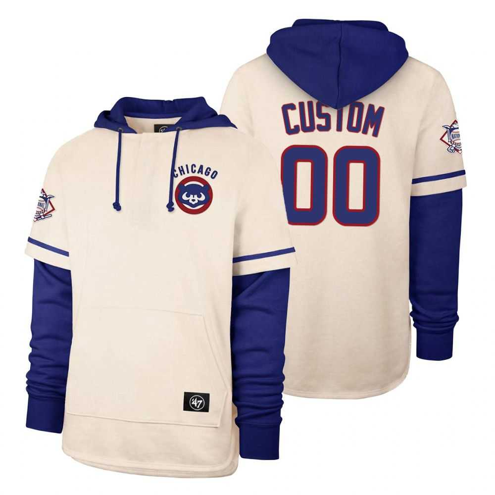 Men Chicago Cubs 00 Custom Cream 2021 Pullover Hoodie MLB Jersey